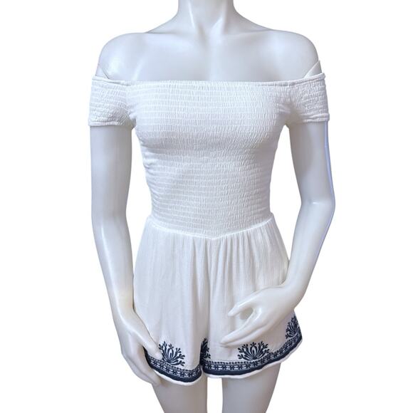 L* Space Nanette Smocked Off The Shoulder Embroidered Romper Cover Up White XS - Picture 1 of 10
